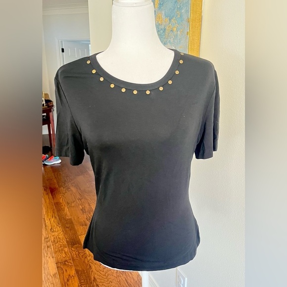 St. John Tops - St. John Women's Black Studded Shirt Top with Short Sleeves, Size M